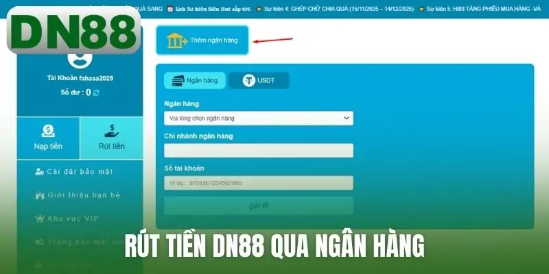 Rút tiền DN88 qua ngân hàng